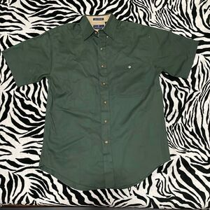 Bill blass vintage soft cotton short sleeve button up men’s army green shirt